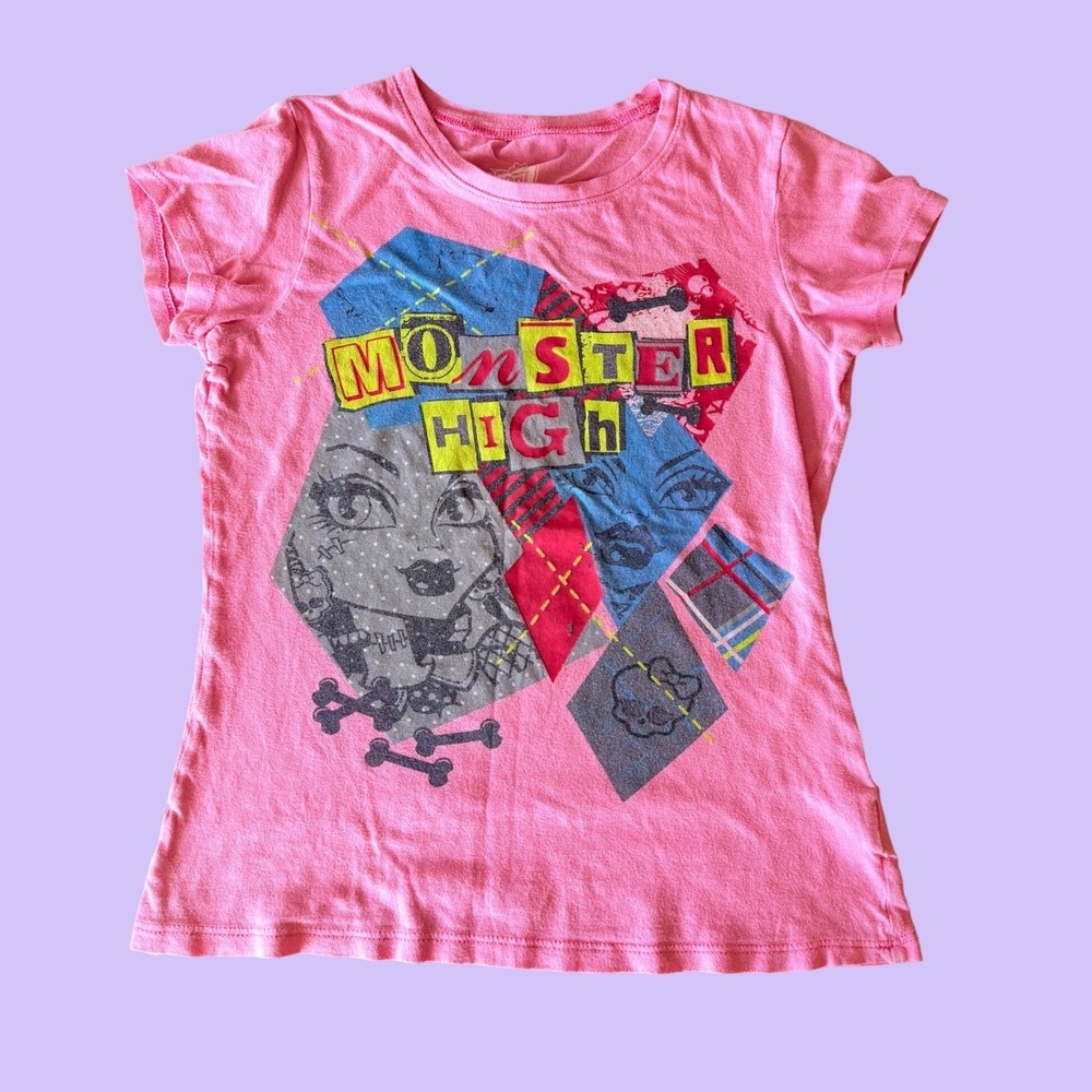 Y2K Monster High Pink Baby Tee Frankie Stein Short Sleeve Shirt Scene #17